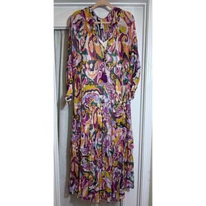 Anthropologie Women Small Multicolor Long Sleeve Maxi Dress Lined Slip Summer